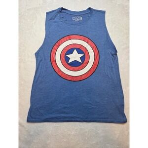 205 Marvel Captain America Shield Graphic Muscle Tank Top Blue Men's Medium M...